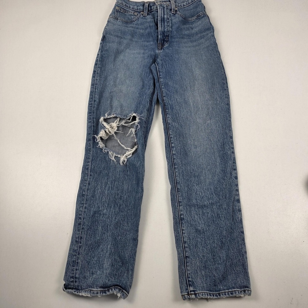 Madewell The Perfect Vintage Straight Jeans Womens 24 Blue High Rise Distressed